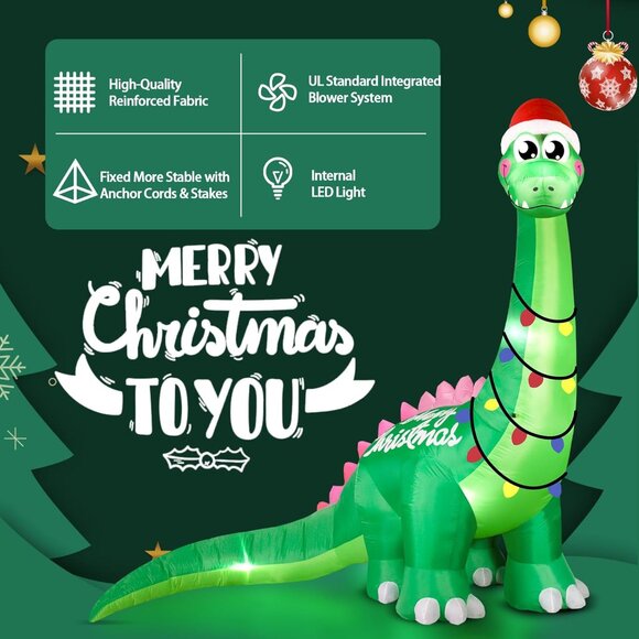 🆕10FT Christmas Inflatables Big Green Dinosaur LED Yard Outdoor Decorations - Picture 5 of 7